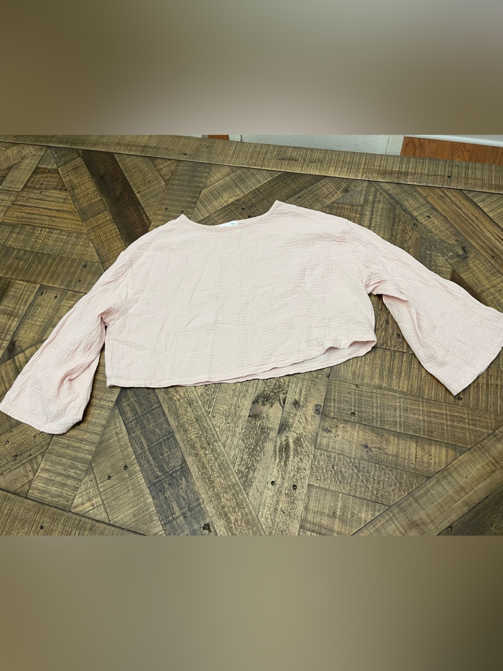 Adyson Parker Pink Cotton Gauze Crop Top Long Bell Sleeve Boho Blouse Size S
